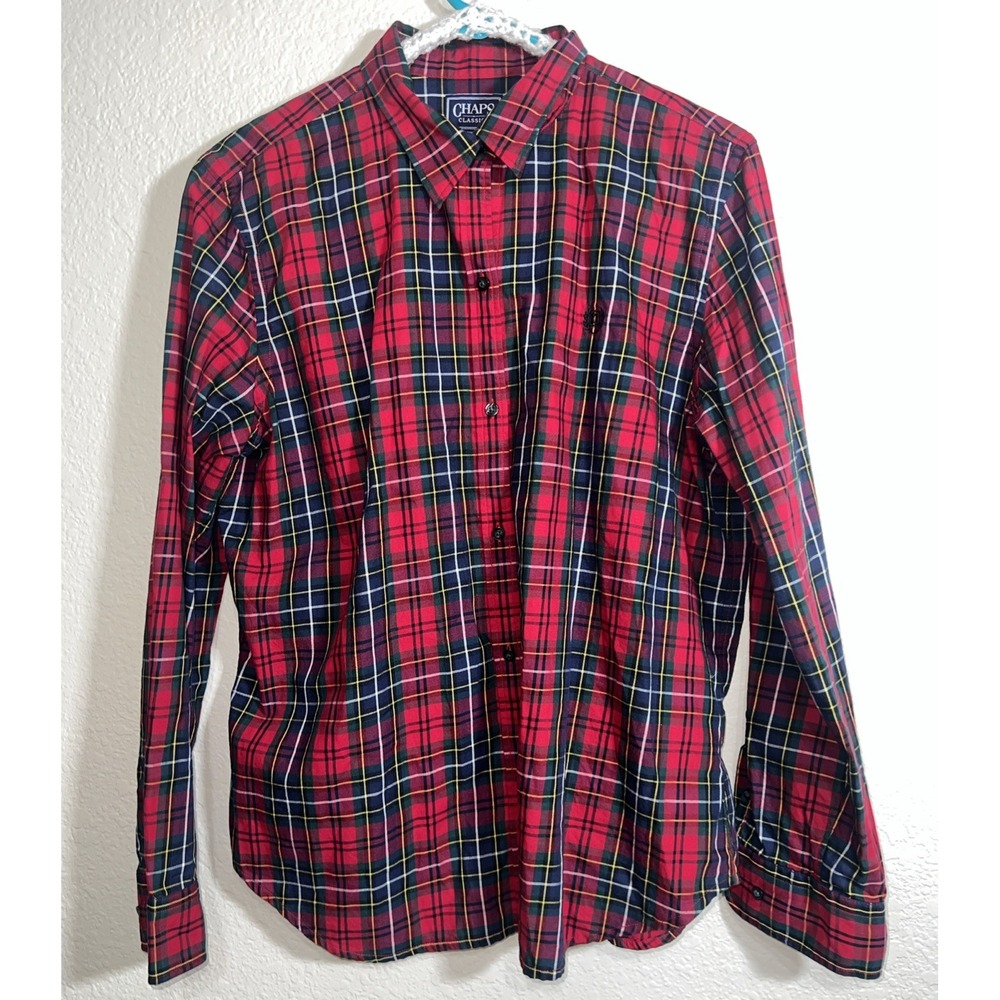 Chaps Men's XL Multicolor Plaid Button-Down‎ Shirt Long Sleeve 100% Cotton